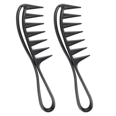 Wide Tooth Comb 2 PCS Curly Knotted Wavy Thick Thin Hair Care Massage Scalp Women Detangling Shower Wig Wet Brushing Large Smooth Grip Handle Detangle Plastic Pick Row Stylist Styling Tool Appliances