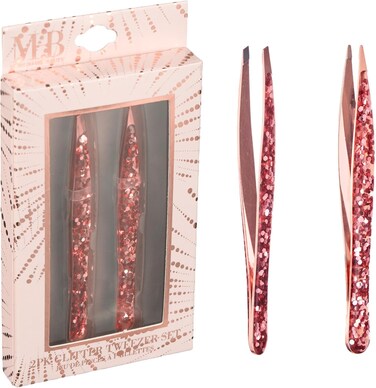 Expressions 2pc Glitter Tweezer Set in Rose Gold - Pointed Tweezers For Fine Ingrown Hair &amp; Slanted Tweezers For Precision Grooming   Pack of 2 Tweezers For Women, Everyday Hair Tweezers For Plucking