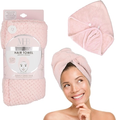 EXPRESSIONS Microfiber Hair Towel in Pink - 1pc Super Soft Ultra Absorbent Hair Towel, Luxury Hair Care Towel, Gentle Hair Drying Towel, Hair Towel for Less Frizz