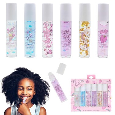 EXPRESSIONS 6pc Lip Gloss Set - High Shine Confetti Lip Gloss Tubes w/Rollerball Applicator Tips   Hydrating Roll On Lip Oils, Safe and Non-Toxic Lip Gloss Gift Set For Girls (SWEET GIRL)