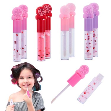 EXPRESSIONS 8pc Lip Gloss Set - Sweet Thing Lip Gloss Collection w/Confetti and Candy Shaped Toppers   Safe and Non-Toxic Lip Gloss Gift Set For Girls