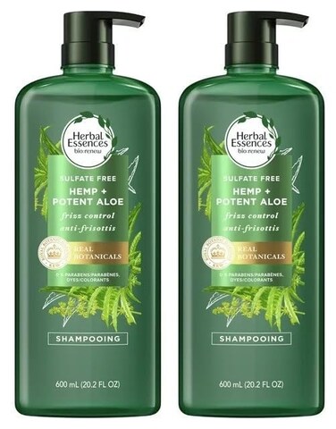 Herbal Essences Bio: Renew Hemp + Potent Aloe Sulfate Free Shampoo Frizz Control 20.2 fl oz (Pack of 2)