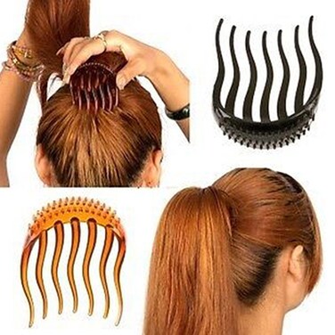 2PCS Multifunction Plastic Hair Insert Comb Hair Donut Ponytail Pads Hair Bump it UP Maker Braid Hairstyle Styling Beauty Tool Hair Styling Accessories For Women Lady Girls Black+Coffee