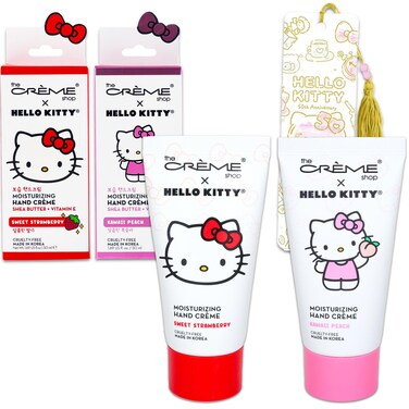 The Creme Shop x Hello Kitty Hand Lotion Set - Bundle with 2 The Creme Shop x Hello Kitty Lotions Scents Strawberry and Peach Plus Bookmark   Hello Kitty Lotion Pack