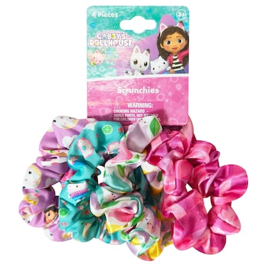 LUV HER Gabby's Dollhouse Cute Scrunchies for Girls of All Ages - 4 Large Hair Scrunchies for Girls - 4 Printed Scrunchies with Your Favorite Characters - Hair Accessories for girls 3+