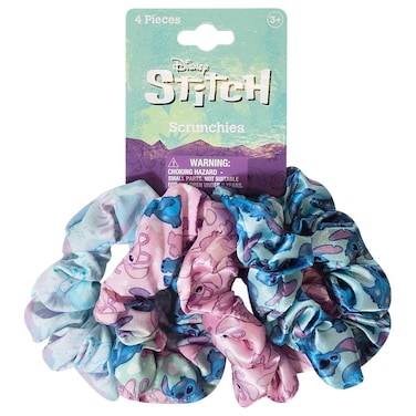LUV HER Disney Stitch Scrunchies for Girls of All Ages - 4 Large Hair Scrunchies for Girls - 4 Printed Scrunchies with Your Favorite Characters - Hair Accessories for girls 3+
