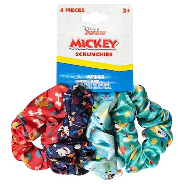 LUV HER Disney Mickey Scrunchies for Girls of All Ages - 4 Large Hair Scrunchies for Girls - 4 Printed Scrunchies with Your Favorite Characters - Hair Accessories for girls 3+