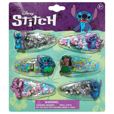 LUV HER Licensed Hair Accessories For Girls, 6pc Cute Hair Clips with Favorite Lilo &amp; Stitch Character Charms, Magical Confetti Hair Clips, Ages 3+