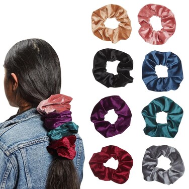 8 Pcs Velvet Jumbo Hair Scrunchies for Girls, Women, Elastic Ties Bands, Cute Ponytail Holder Styling Accessories, 8 Colors