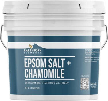 Earthborn Elements Chamomile Epsom Salt 8 lb, One Gallon Bucket, Pure &amp; Undiluted, Soaking Salt with Fragrance &amp; Real Dried Flowers