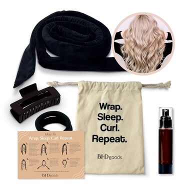 BHDbeauty No Heat Curling Headband You Can Sleep In- Heatless Overnight Natural Curls- Rod Ribbon Lazy Hair Curler Wrap Kit for Long Hair- Includes Bonus Airless Spray Bottle