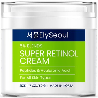 Retinol Cream for Face Korean Skincare: Anti-Aging Collagen Peptides &amp; Hyaluronic Acid Face Cream for Women, 1.7 oz.