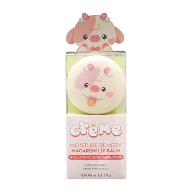 The Cr&egrave;me Shop Strawberry Cow Macaron Lip Balm, Korean Lip Balm with Hyaluronic Acid and Murumuru Butter - Strawberry Milk