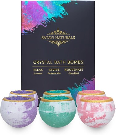Crystal Bath Bombs (6 Pack) Luxurious Aromatherapy Bath Bombs Enriched with Nourishing Bath Salts for Silky Smooth Skin &amp; Pleasantly Scented for an Immersive Zen-Like Experience