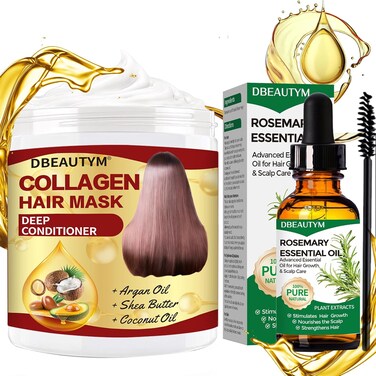 Collagen Hair Treatment Hair Mask &amp; Rosemary Hair Growth Oil,Deep Conditioner Hydrating Hair Mask for Dry Damaged Hair,Hair Growth Oil for Hair Loss,Natural Hair Regrowth Treatment for Men and Women