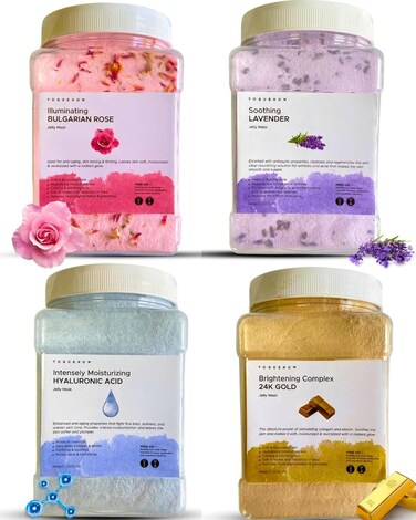 VogueNow Premium Jelly Face Mask for Facials - Bulgarian Rose, 24K Gold, Lavender &amp; Hyaluronic Acid (Pack of 4) - Hydrating, Brightening &amp; Nourishing Jelly Mask   Vajacial   92 Oz Face Mask Skin Care