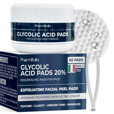 Glycolic Acid Pads for Face - 20% Glycolic Acid Resurfacing Peel Pads for Smoother Skin - Exfoliating Pads for Face and Body - Toner Pads for Dark Spots, Fine Lines and Wrinkles - 60 Pads