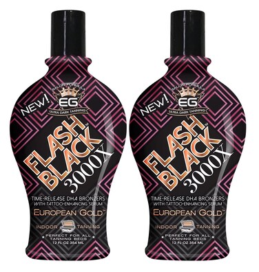 Set of 2: European Gold Flash Black 3000X Indoor Tanning Lotion with Time-Release DHA Bronzers, 12 oz
