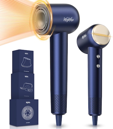 Hair Dryer, 1500W High Speed Ionic Hair Dryer with Diffuser for Curly Hair, 110,000RPM Blow Dryer, 4 Temps&amp;2 Speeds, Low Noise, 3 Attachments, Blue