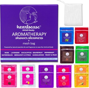 18-Pack Shower Steamers 9 Scents Eucalyptus Peppermint (18-Count 9 Scents, Rose, Lavender, Eucalyptus, Grapefruit, Peppermint, Watermelon, Bergamot &amp; Citrus, Sandalwood, Peony &amp; Pear) New &amp; Improved