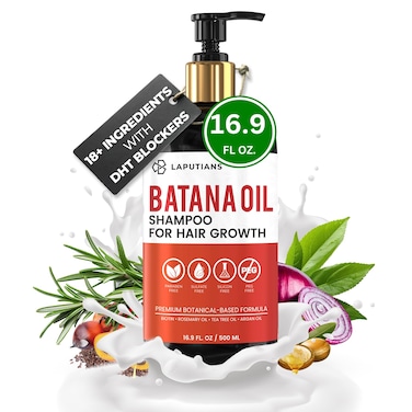 Batana Oil Shampoo for Hair Growth with Over 18+ Natural Ingredients, Rosemary Oil, Onion Biotin, Caffeine, DHT Blocker, Castor Oil, CLINICALLY TESTED, Anti Hair Thinning &amp; Hair Loss, Sulfate Free