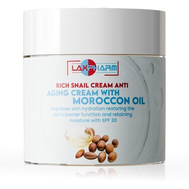 Snail Mucin &amp; Moroccan Oil Facial Cream SPF 30   UVA/UVB Protection, Deep Hydration &amp; Skin Repair   Enriched with Watermelon &amp; Cucumber Extracts for Daily Use   Lightweight, Non-Greasy Formula