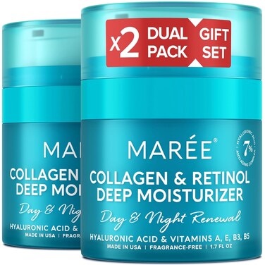 MAREE Face Moisturizer Collagen Cream for Face Gift Set 2 Pack - Hyaluronic Acid &amp; Retinol - Anti-Aging Wrinkle Creams - Crema Para La Cara
