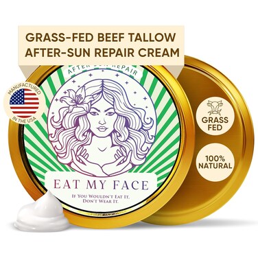Eat My Face Grass Fed After Tallow &amp; Aloe Sun Cream Repair, Beef Tallow for Skin with Shea, Cocoa Butter, Jojoba Oil, Sea Buckthorn, Vit E, 4.0 fl oz