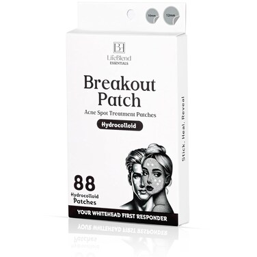 BreakoutPatch Invisible Pimple Patches for Face - Waterproof Hydrocolloid Patch Acne Stickers with Fast-Acting Formula - Sweatproof Acne Spot Treatment for Face, Nose &amp; Forehead - 2 Sizes (88 Count)