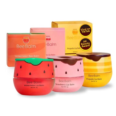 3 Pieces Lip Balm - Original BeeBalm in Watermelon, Strawberry, Honey - Hydrating Lip Care, Lip Butter for Dry and Cracked Lips, Propolis Honey Lip Mask, Lip Moisturizing &amp; Sleep Mask