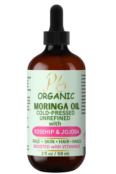 Organic Moringa Oil with Rosehip, Jojoba &amp; Vitamin E &ndash; Cold-Pressed, Unrefined Oil for Face, Body &amp; Hair &ndash; Hydrating Facial Oil, Organic Face Serum &ndash; 2 fl oz