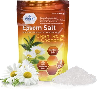 MED PRIDE Epsom Bath Salts 19.2oz, with Green Tea &amp; Chamomile - Relaxing Foot Bath Salts for Soothing, Muscle Recovery &amp; Relaxation - Soaking Salts