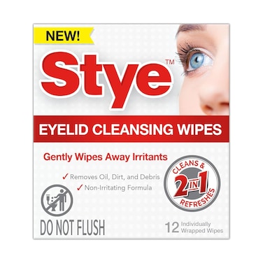 Stye Eyelid Cleansing Wipes, Hypoallergenic Eyelid Cleanser, Individually Wrapped Face Wipes, 12 Ct, 1 Pack