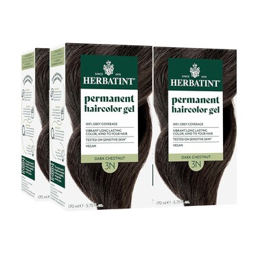 Herbatint Permanent Hair Dye - 3N Dark Chestnut - For Up To 100% Gray Coverage of Resistant Gray Hair - Ammonia-Free, Alcohol-Free &amp; Vegan - Salon Influenced Hair color 5.75 fl oz (4 Pack)