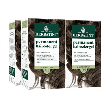 Herbatint Permanent Hair Dye - 5N Light Chestnut - For Up To 100% Gray Coverage of Resistant Gray Hair - Ammonia-Free, Alcohol-Free &amp; Vegan - Salon Influenced Hair color 5.75 fl oz (4 Pack)