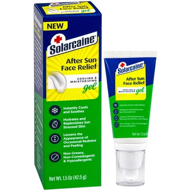 Solarcaine After Sun Face Gel, Cooling &amp; Moisturizing Relief for Sun-Stressed Skin, Redness &amp; Peeling, Non-Greasy, Hypoallergenic, Fragrance-Free, Non-comedogenic 1.5 oz