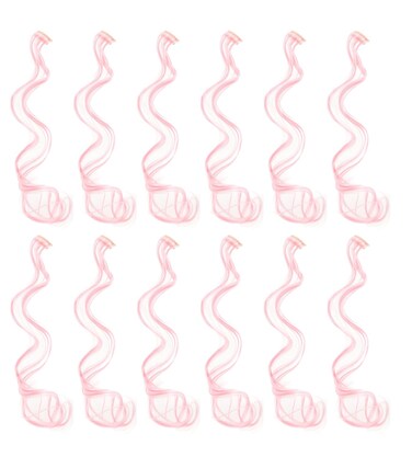 SWACC 12 Pcs Curly Wavy One Color Party Highlights Clip on in Hair Extensions Colored Hair Streak Synthetic Hairpieces (Pink)