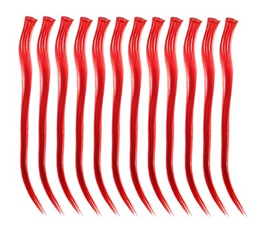 SWACC 12 Pcs Straight One Color Party Highlights Clip on in Hair Extensions Colored Hair Streak Synthetic Hairpieces (Red)
