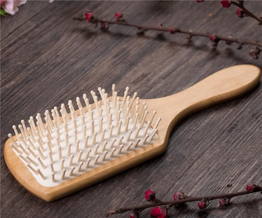 Keratin Oil Infused Wooden Hair Brush - Massage Paddle Brush for Beauty SPA, Big Size Detangler to Improve Hair Growth, White Wood Pins