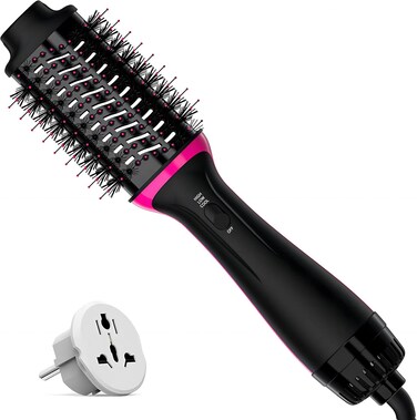 Dual Voltage Hair Dryer Brush for European Travel, Plus 2.0 Blow Dryer Brush with European Plug 110V-120V/220V-240V One Step Hair Dryer and Styler Volumizer with Negative Ion Anti-frizz Styling Brush