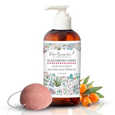 Sea Buckthorn Milky Facial Cleanser, Aloe Vera Based, Brightening, Non-Drying, pH Balanced for daily face washing, cleanse pores without stripping, gentle daily face wash