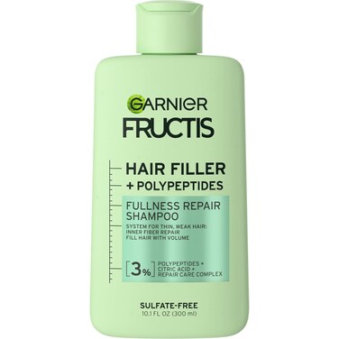 Garnier Fructis Hair Filler Fullness Repair Shampoo, Volumizing Shampoo with Polypeptides and Hair Repair Complex for Thin, Weak Split Ends, 10.1 Fl Oz