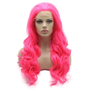 Lushy Hair Lace Front Synthetic Wig Long 24inch Wavy Rose Red Wig Heat Resistant Heavy Density Realistic Wig