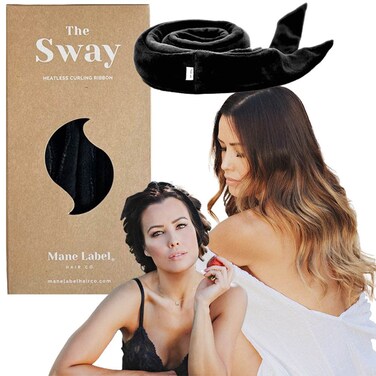 Hair Curling Ribbon Wrap: The Original Sway Heatless Curling Ribbons   Luxe Velour   Mane Label Hair Co. (Black)