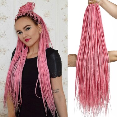 Pink Box Braid Crochet Hair 24 Inch Pre Looped Crochet Box Braids 6 Packs Small Crochet Braids Box Braids Pink Braiding Hair Extensions (24 inch box braids 6 pack, Pink)&hellip;