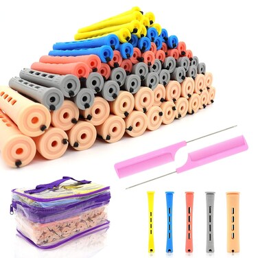 100Pcs Hair Perm Rods Set, 5 Sizes Plastic Hair Cold Wave Rods, Heatless Perming Rods Hair Curlers Rollers with Pintail Comb for Long Short Straight Curly Natural Hair DIY Hairdressing Styling Tools