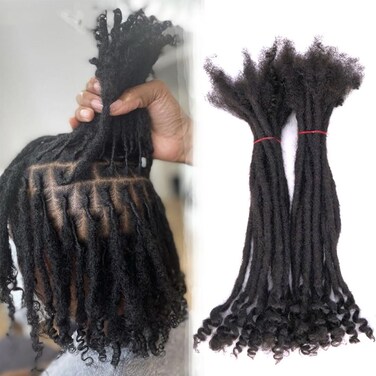 KAMA Human Hair Dreadlocks with Curly End, Natural Human Hair Dreadlocks Curly End0.6cm Thickness 8 Inch (10Strands) Dreadlocks Extensions with Curly End for Black Women Men, Natural Color (8 Inch)