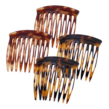 Hair Side Combs - Small French Side Hair Comb Clips for Women Decorative French Twist Hair Styling Accessories -4 Pcs (Tortoise, Brown)