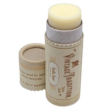 Vintage Tradition Moisturizing Beef Tallow Lip Balm &ndash; Tube Lip Moisturizer with Vanilla Extract Hydrates &amp; Soothes Dry Lips &ndash; Grass-Fed Tallow Balm for Skin Care, 0.5 Fl. Oz.