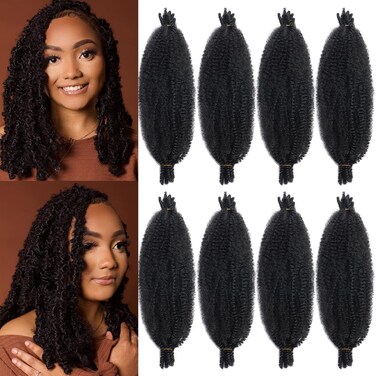 16 Inch Springy Afro Twist Hair 8 Packs Marley Twist Braiding Hair Pre-Separated Spring Twist Hair for Soft Butterfly Locs Crochet Hair Kinky Twist Hair Afro Twist Hair Extensions for Black Women